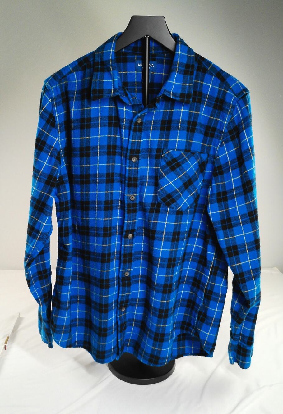 Arizona Jean Co Men’s Flannel Shirt Large Blue Black Plaid Cotton Button Up